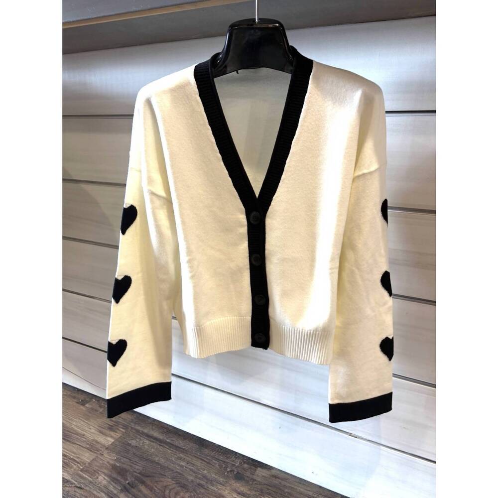 NEW RED HAUTE women's hearts cardigan in black/white